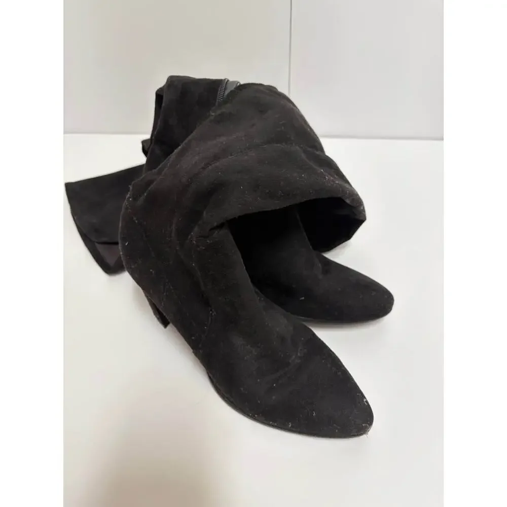 Marc Fisher Black Suede Knee High Boots Wide Calf Side Zip Pointed Toe 7
